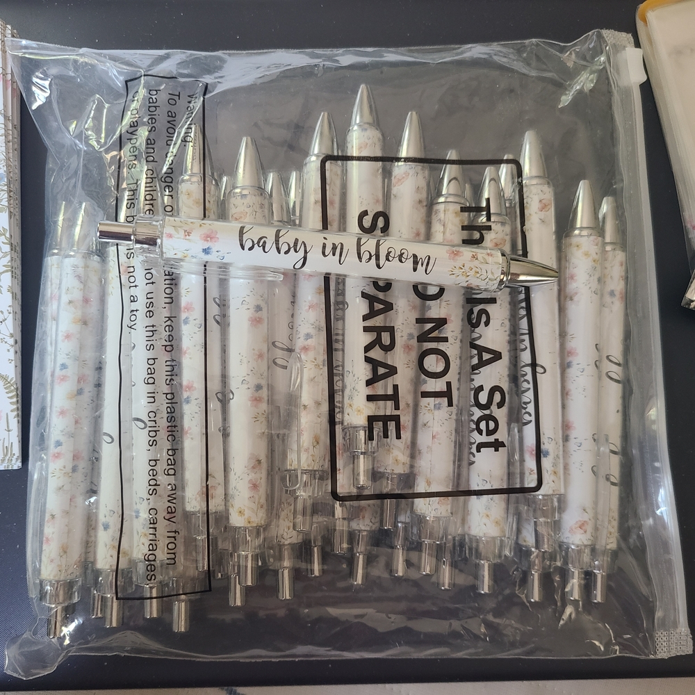 Floral Baby in Bloom Pens - White and Silver